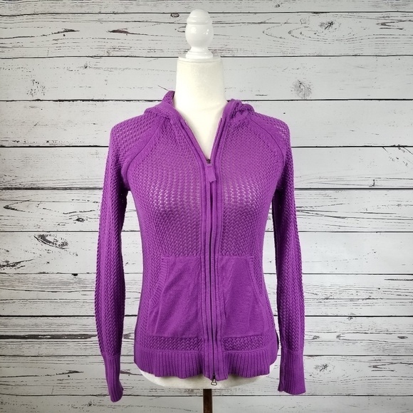 Athleta Sunscape purple zip up open knit hoodie sweater women's size S - Picture 2 of 9